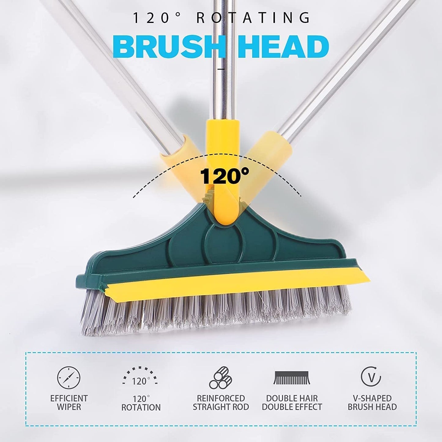 2-in-1 Floor Cleaning Brush with Wiper – 120° Rotatable Scrubber for Bathroom, Tiles, and Windows